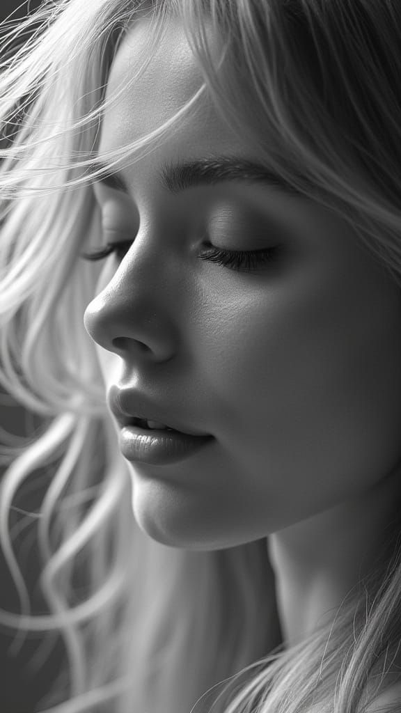 Hyperrealistic Woman Portrait with Flowing Blonde Hair