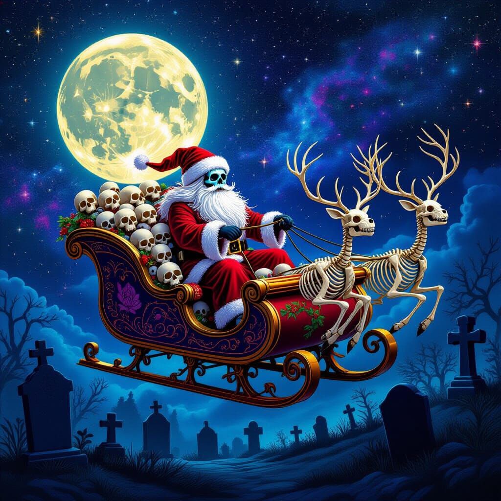 Santa Grim Reaper with Skulls and Skeleton Reindeer