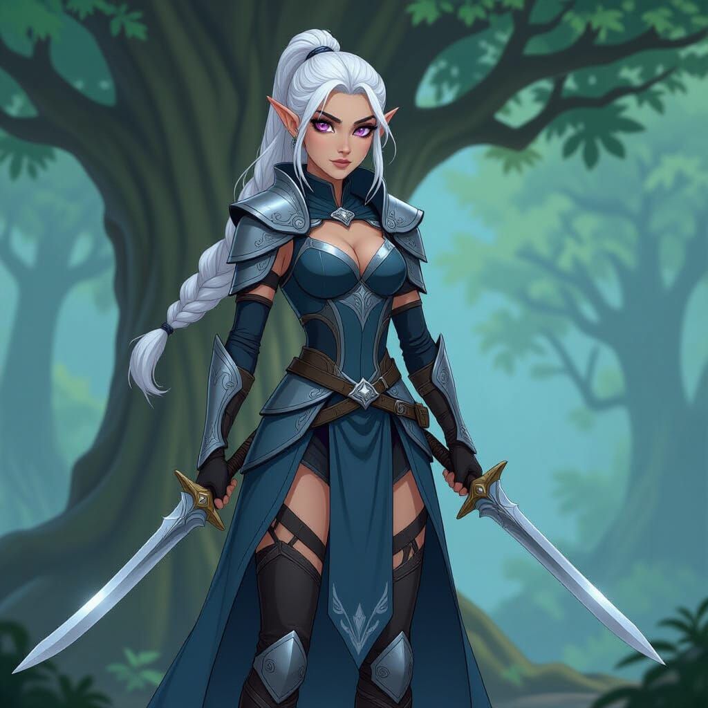 Moonshadow Elf Warrior in Magical Forest