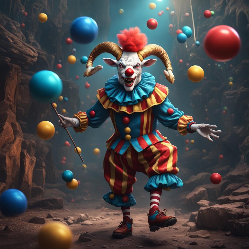 Clown Goat Juggling: Detailed Fantasy Art