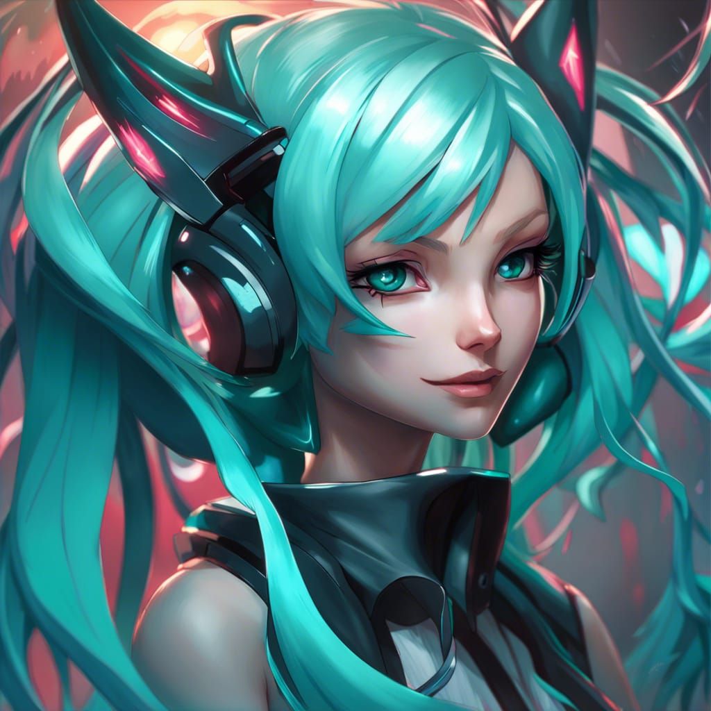 Venomized Hatsune Miku Portrait in Hyperdetailed Style