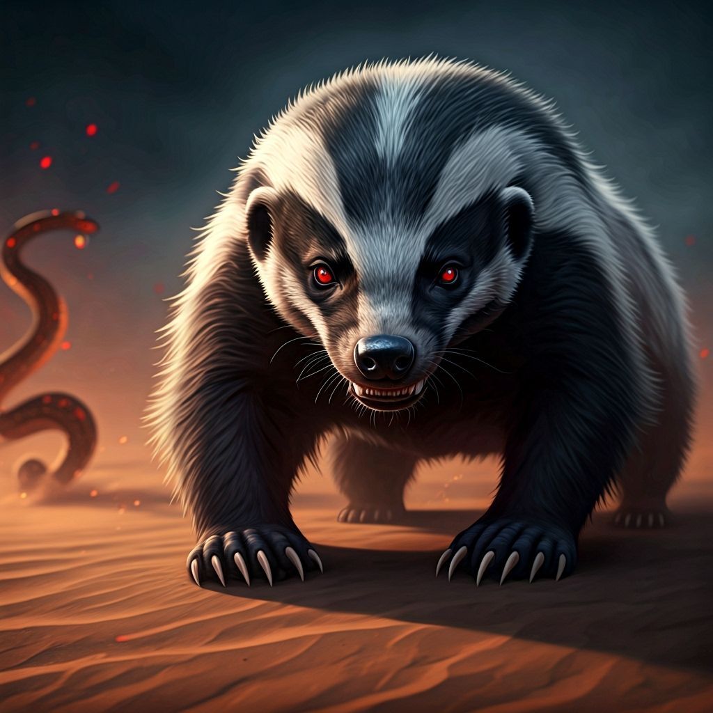 Drusilla the Honey Badger Hunting Snakes Under Moonlight