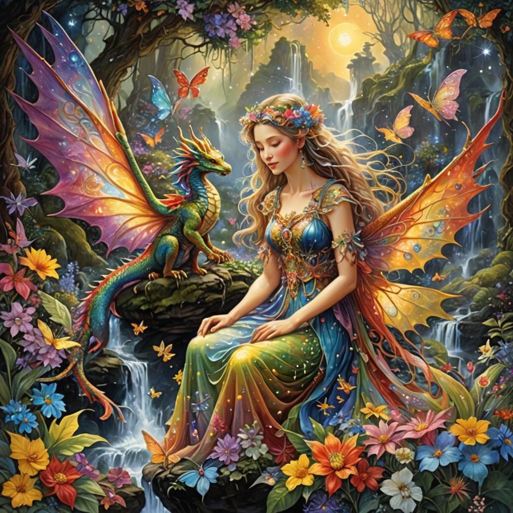 Fairies and Dragons in Celestial Landscape