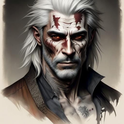 Gothic Portrait of Scarred Man in Pirate Style