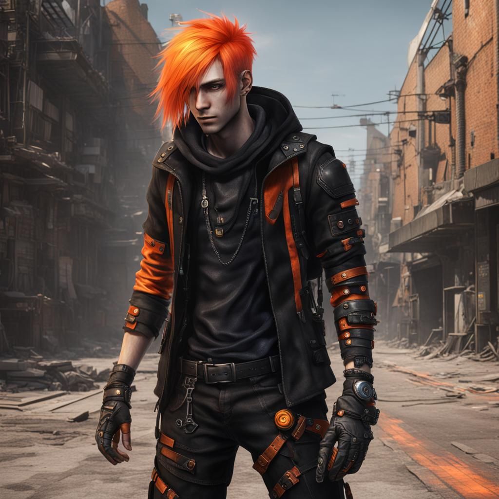 Handsome Technomancer in Cyberpunk Sci-Fi Street