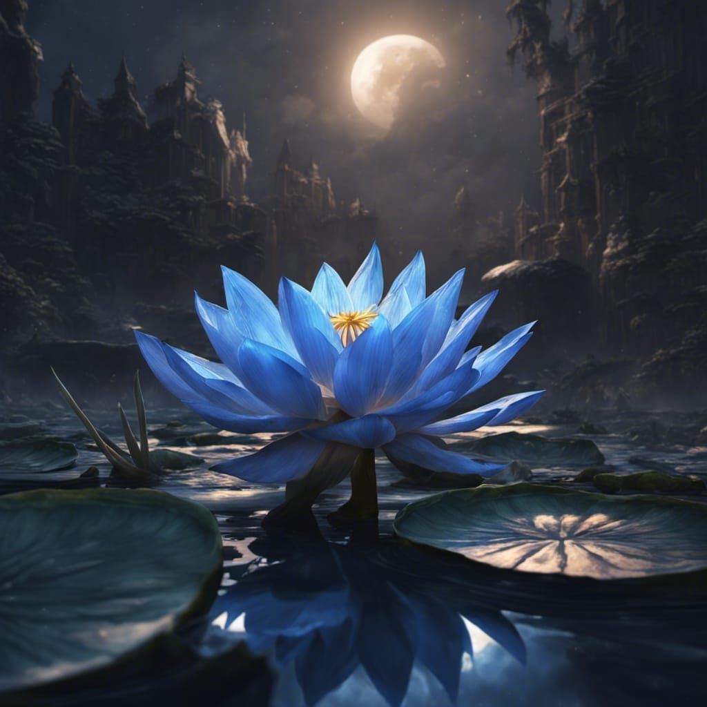 Blue Lotus Dripping Moonlight: Fantasy Concept Art