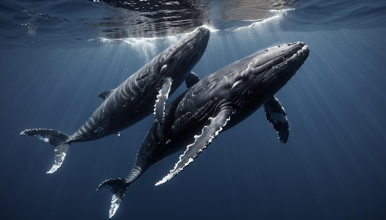 Whale and Baby in Deep Blue Ocean Photo