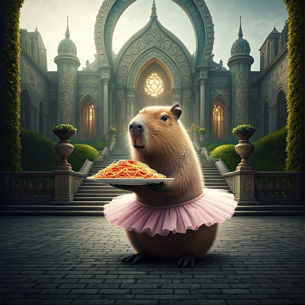 Capybara Ballerina in Renaissance Garden, Digital Matte Pain...