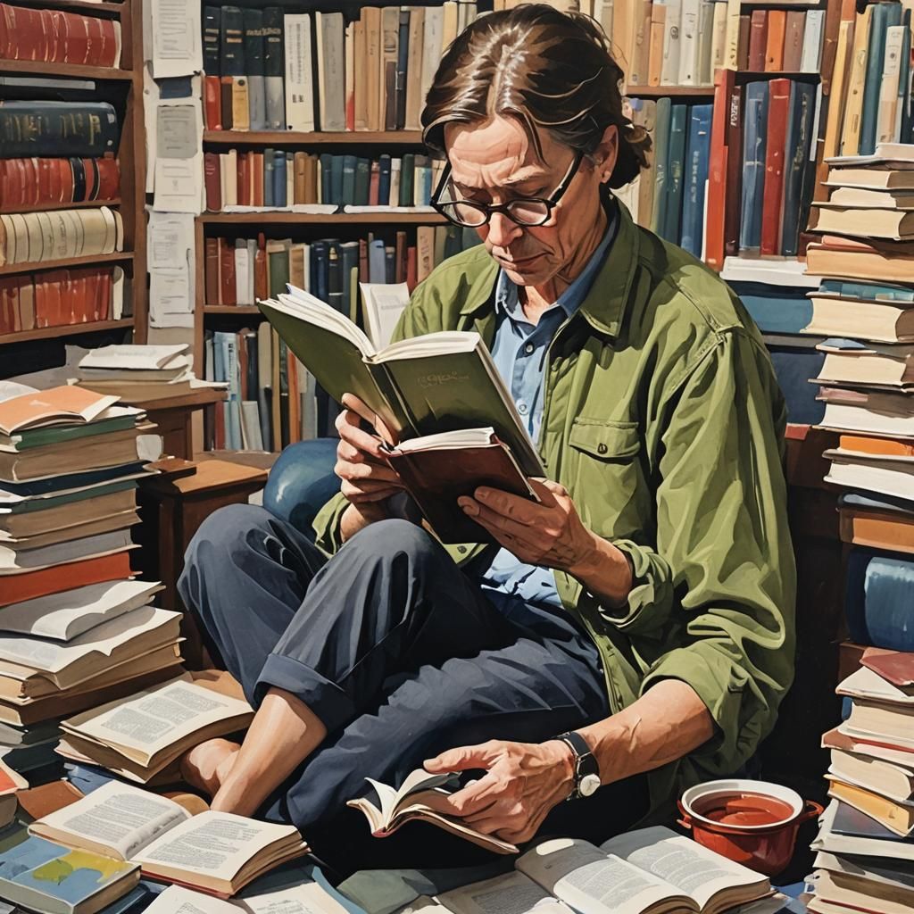 Detailed Gouache Painting of a Reader