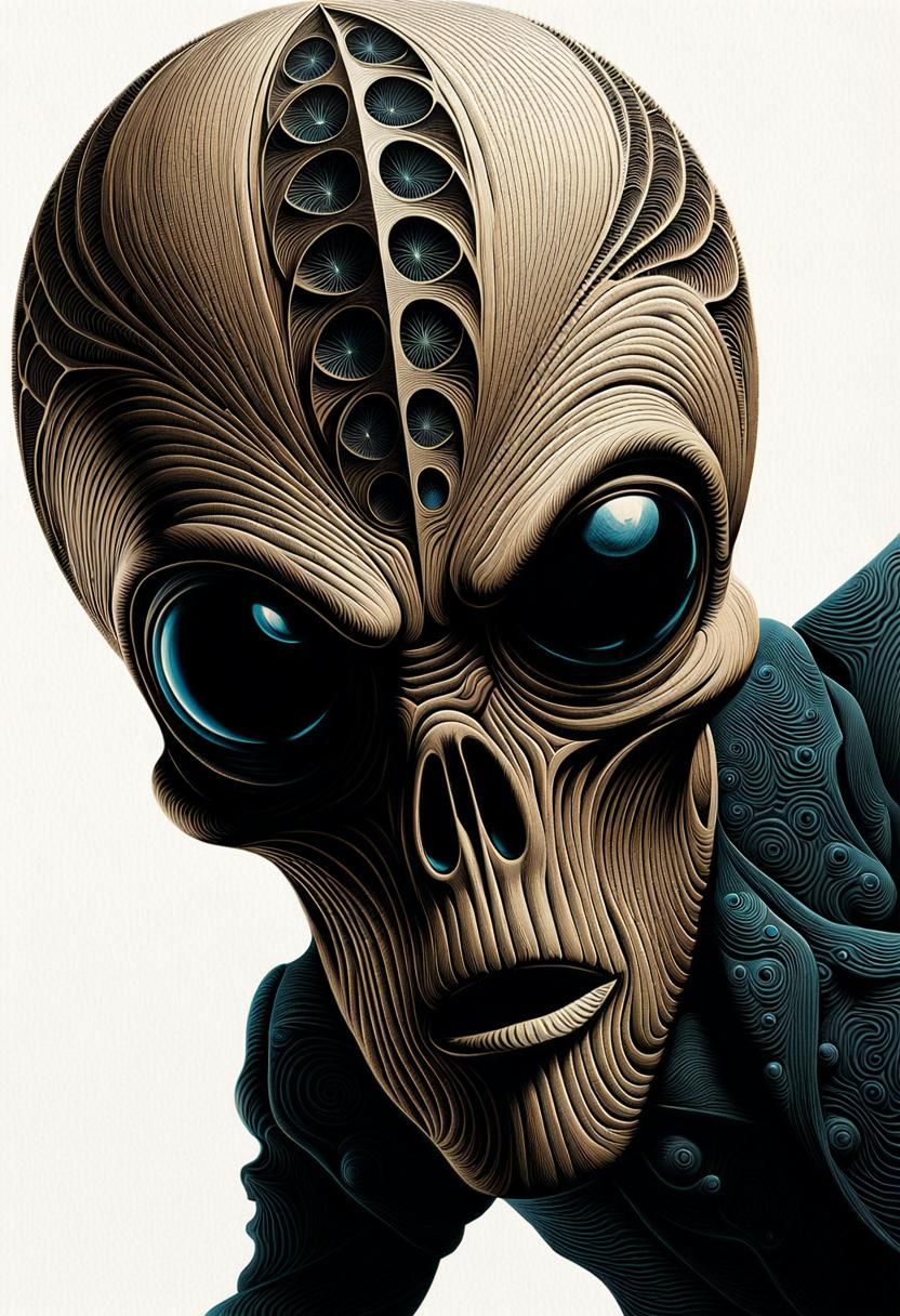 Disturbing Alien Woodcut Print with Fractal Elements