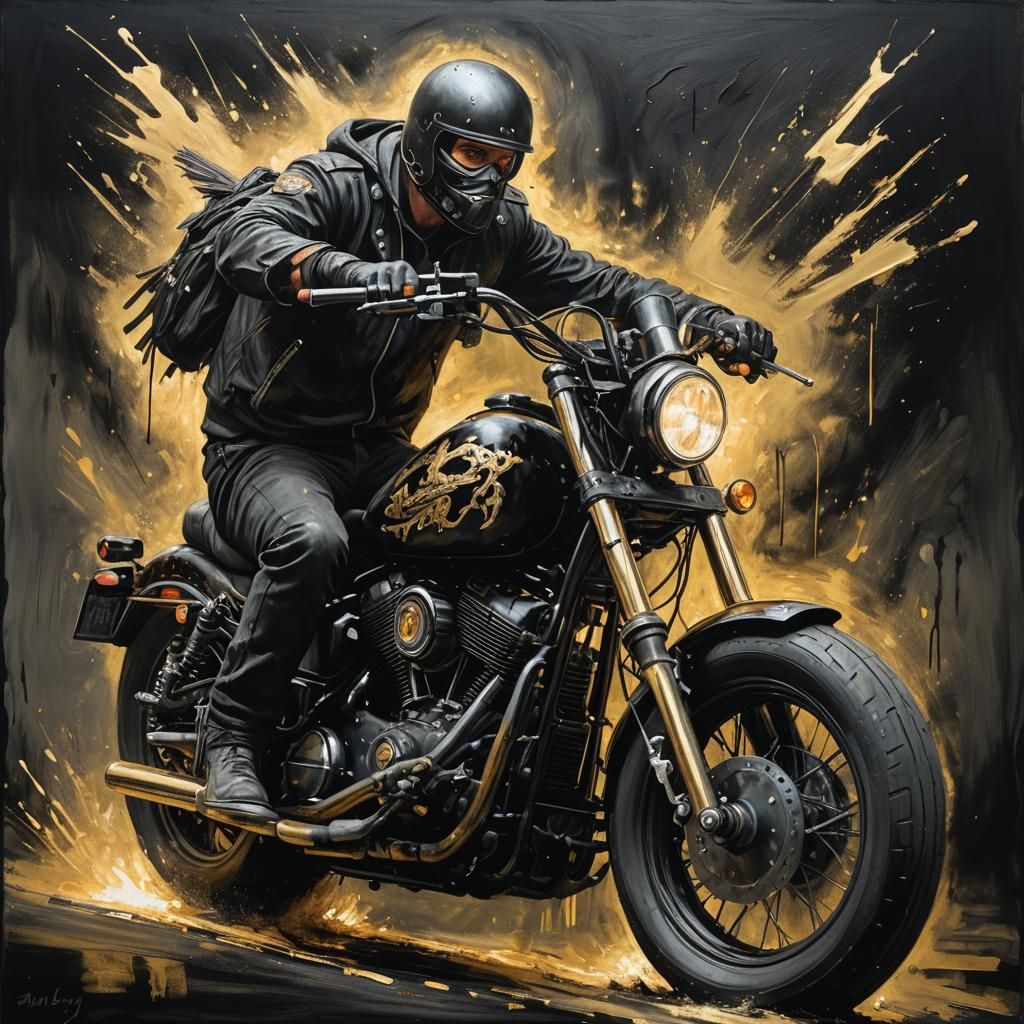 Dark Rider's Chase: A Grunge-Style Painting