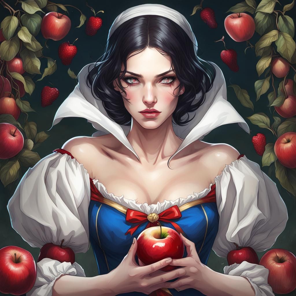 Rachel Zegler  as tatood Snow White,    poisoning an apple