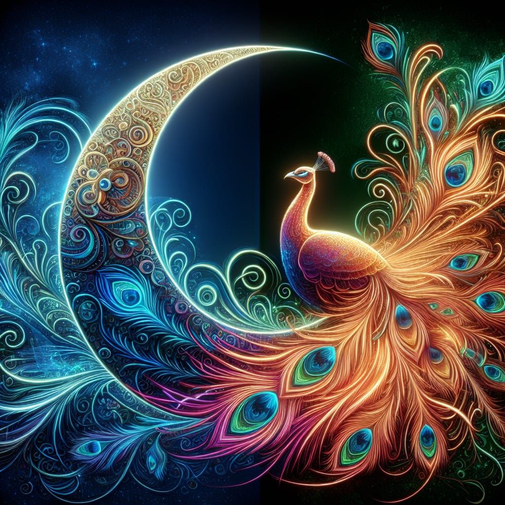 a  hyper unique detailed lighted crescent moon with scroll w...