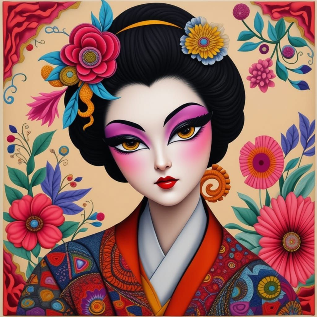 Geisha in Quirky Quilt Style