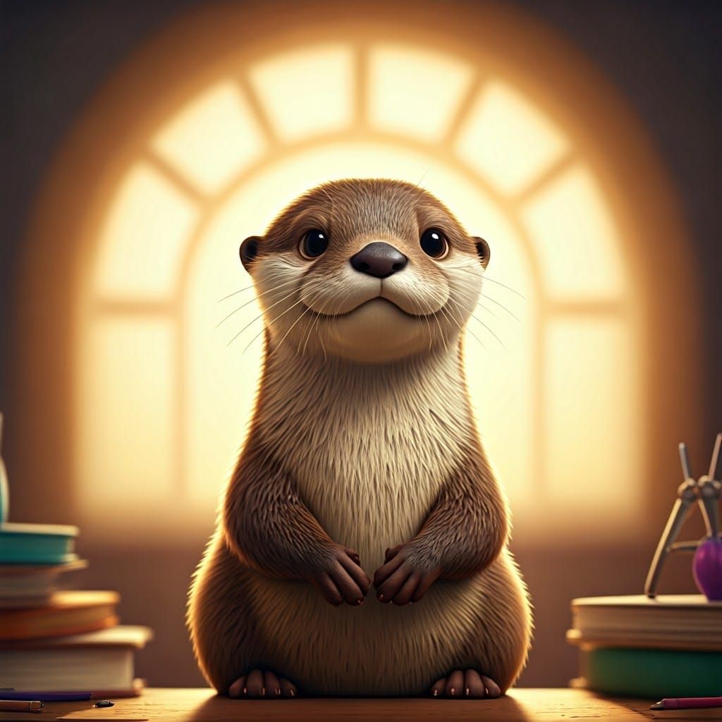 Whimsical Otter in Vibrant School Setting