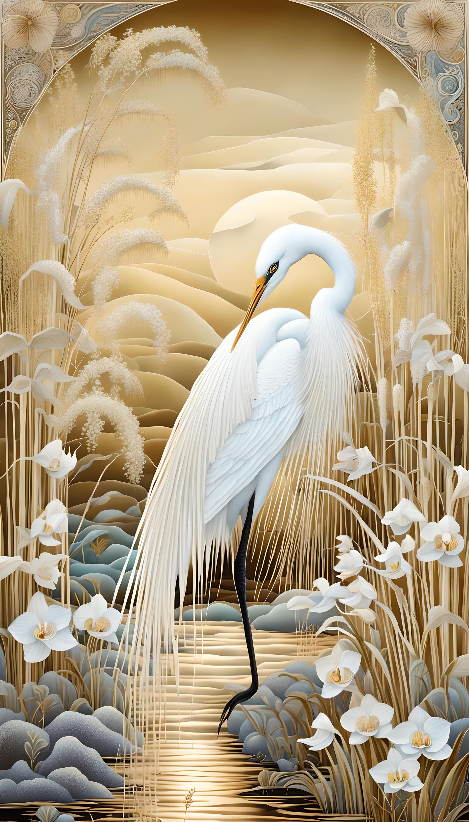 Egret in reed patch