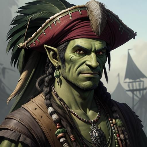 Menacing Orc Pirate with Parrot in Detailed Style