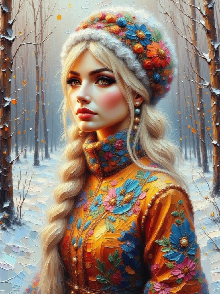 Siberian Woman in Winter, Impasto Style