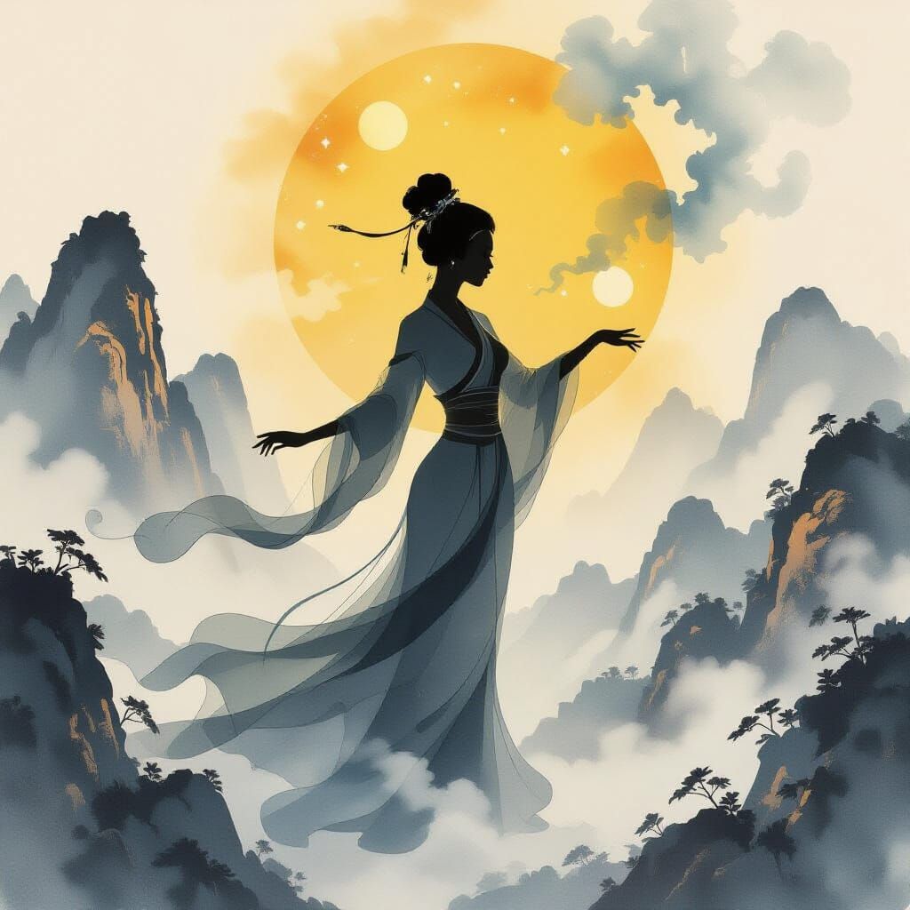 Dancing Lady in Celestial Ink Style