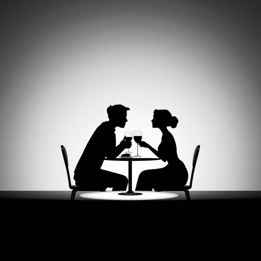 Couple's Romantic Dinner in Minimalist Monochrome Style