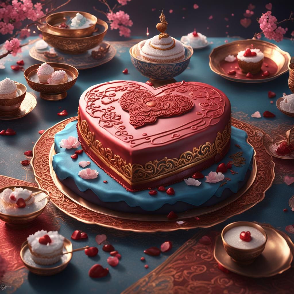 Oriental Heart Cake: Detailed Matte Painting