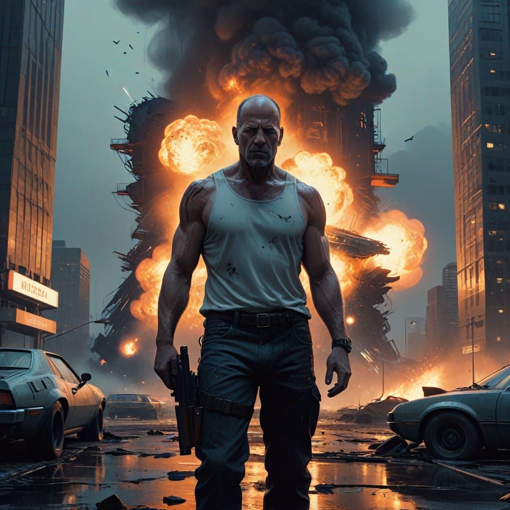 Action Hero Takes Down Nakatomi Plaza in a Gritty Cityscape