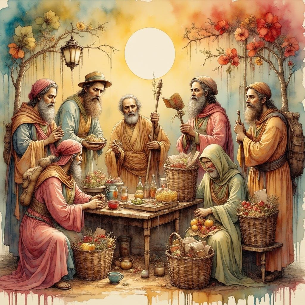 Sacred Gathering in Ink Art