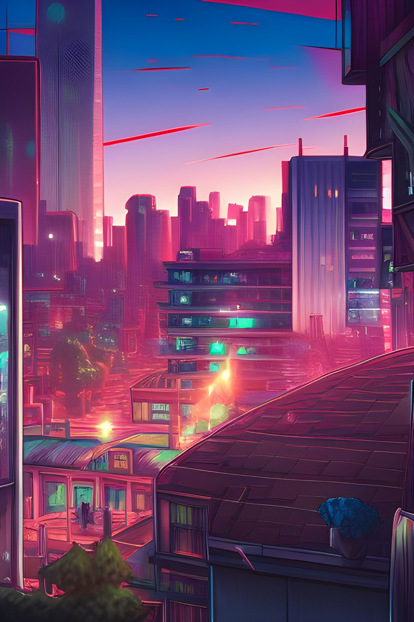 Anime Cityscape in Vaporwave Style