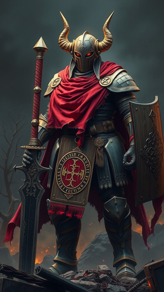 Battle-Hardened Mercenary in War-Torn Landscape