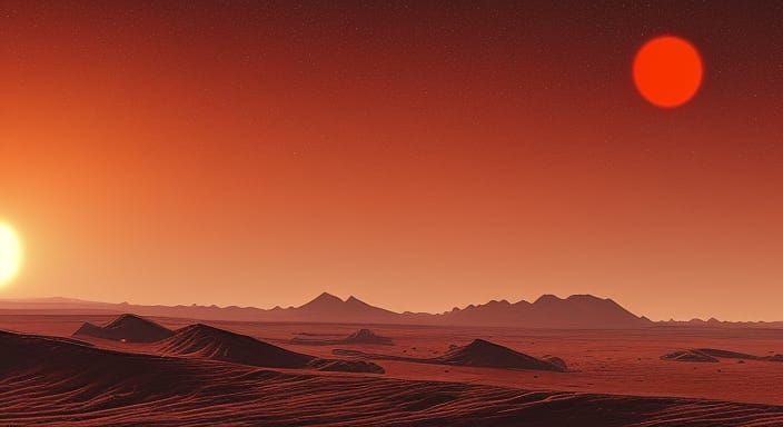 Walking in the cold desert of Proxima Centauri b, we gaze up at the dusty atmosphere.