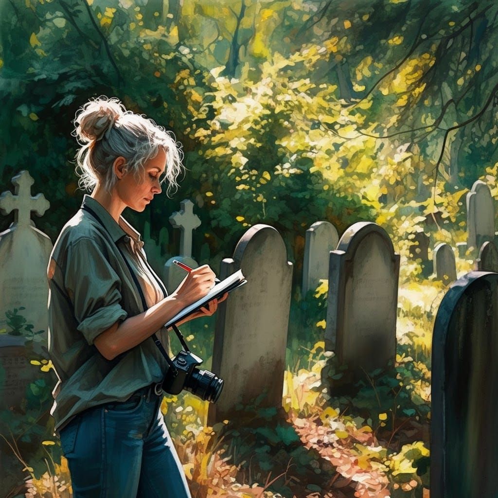 Woman Captures Cemetery's Serene Beauty as Gouache Painting