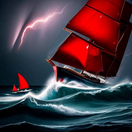 Surreal Tsunami and Tornado with Red Sailboat