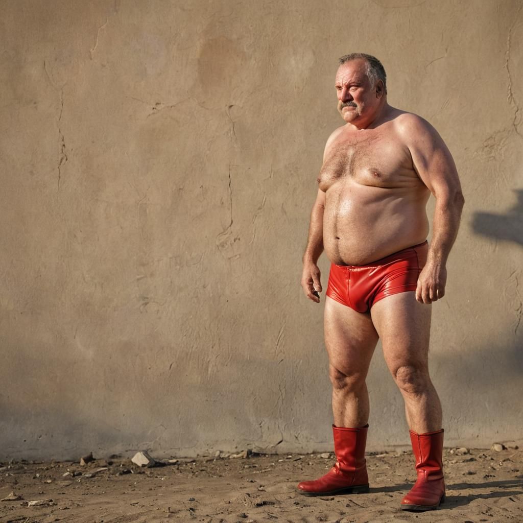 Rugged Warrior: A Burly Wrestler's Defiant Pose