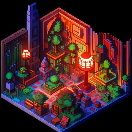 Solarpunk Garden in Retro Pixel Art Style