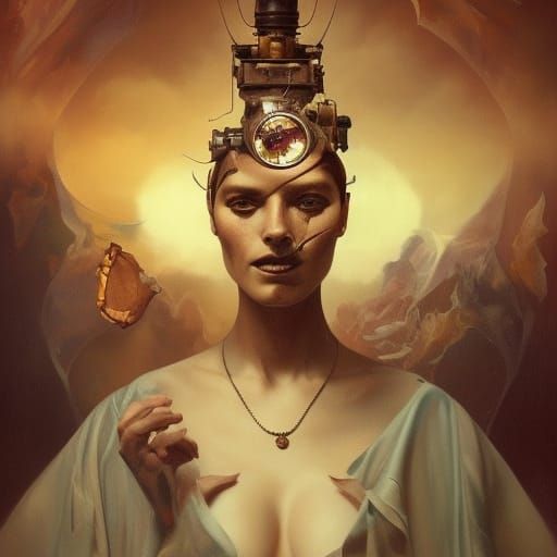 Surreal Steampunk Engine Portrait in Oil