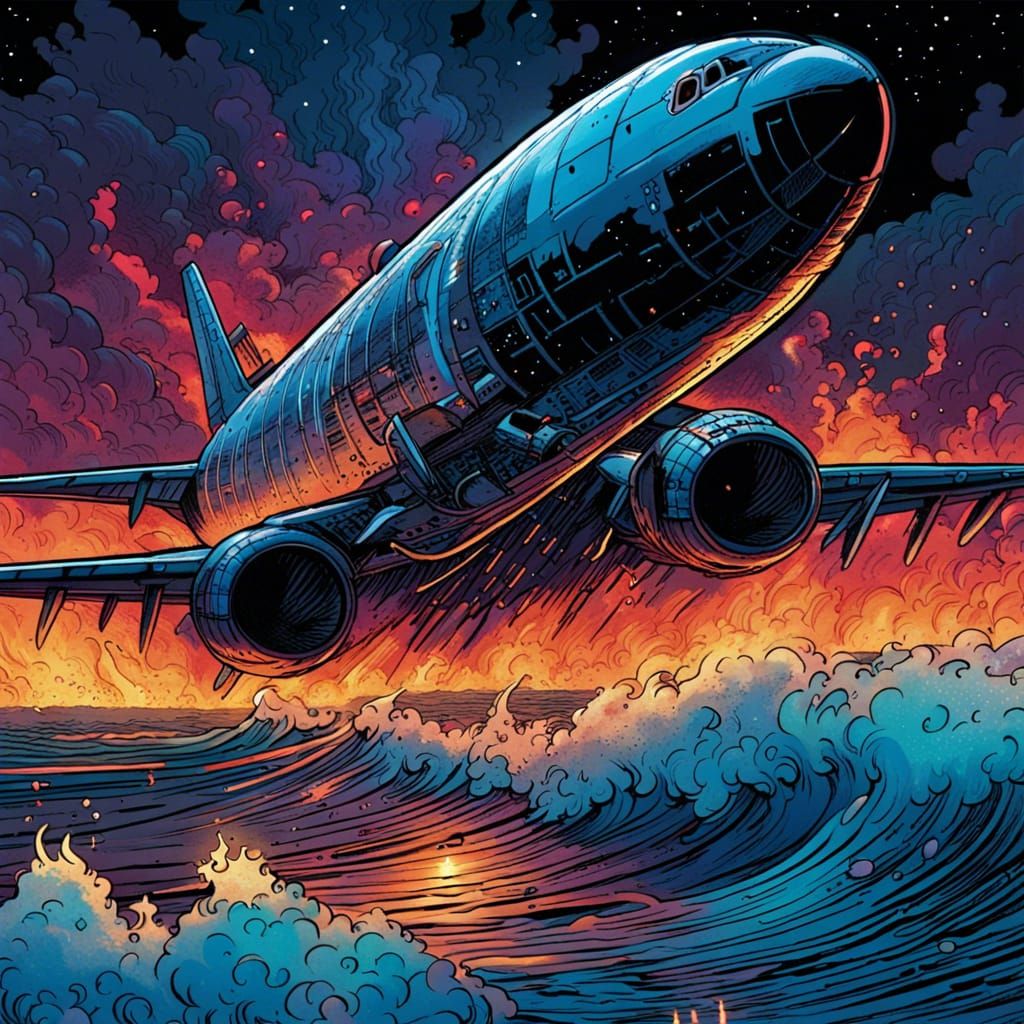 High Gothic Plane Crash Under Starry Night Sky