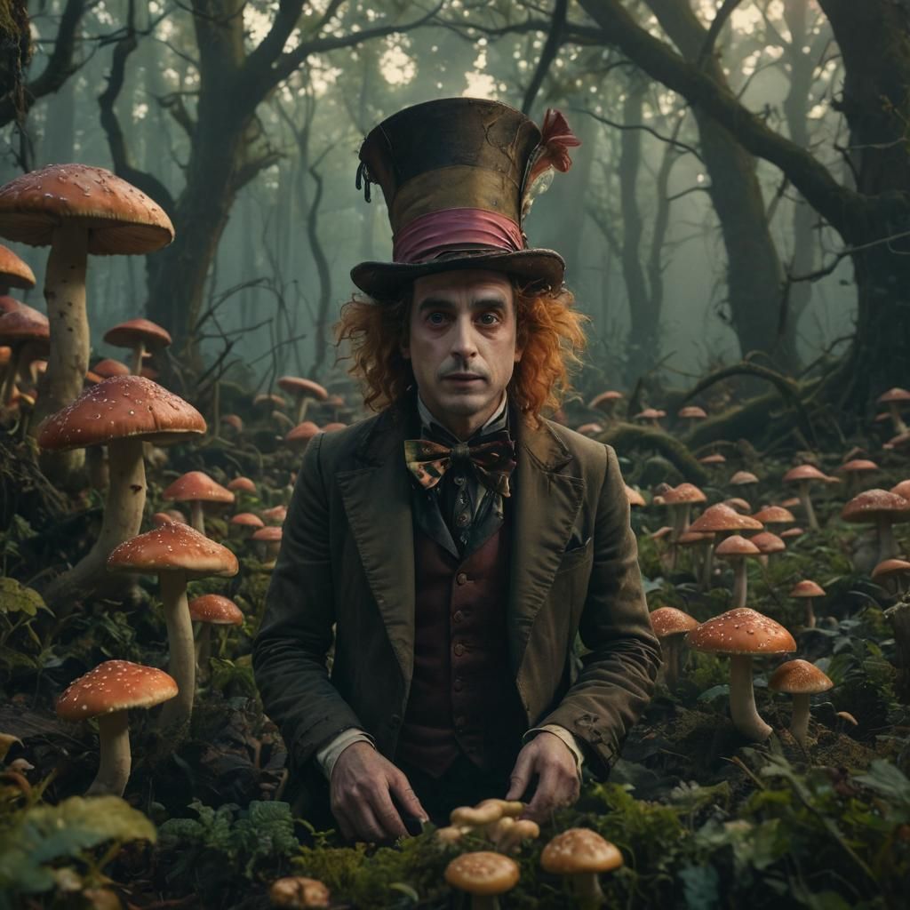 Mad Hatter in Spooky Mushroom Garden, Burton Style