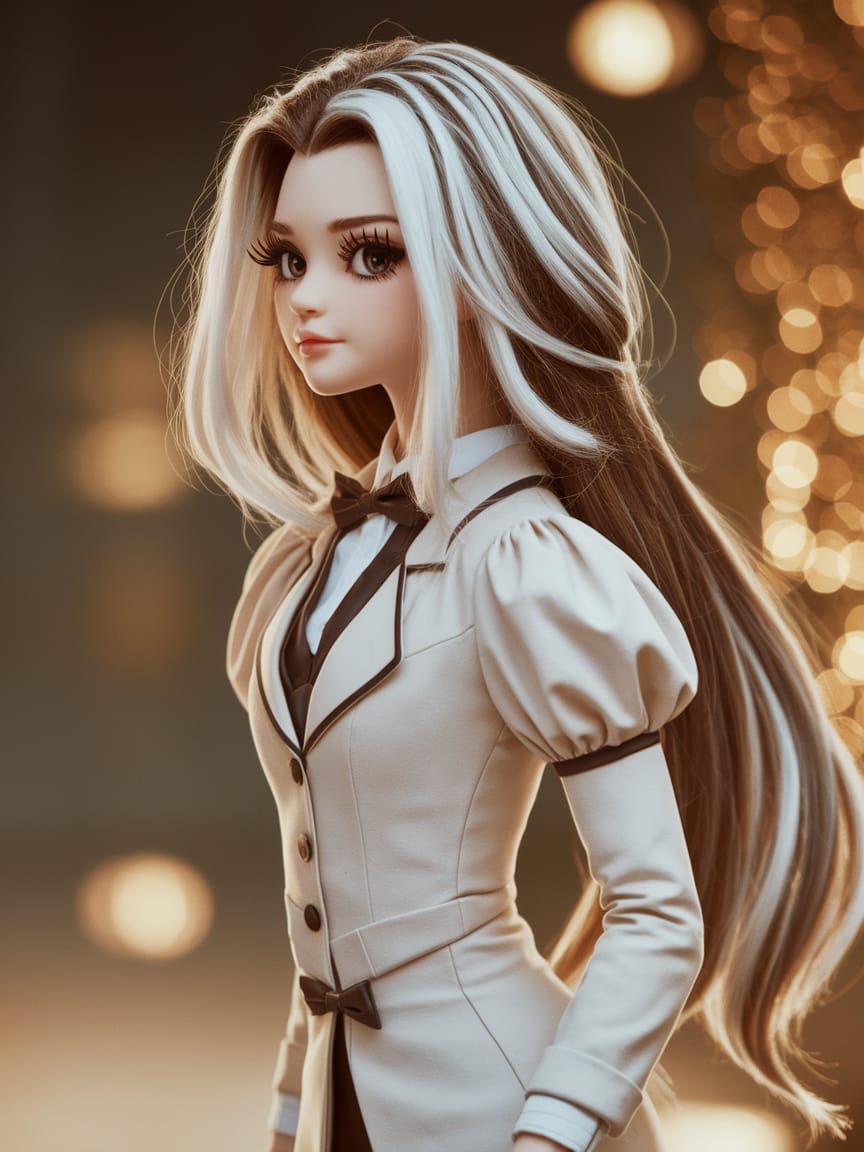 Elegant Woman in Tuxedo with Emo Hair