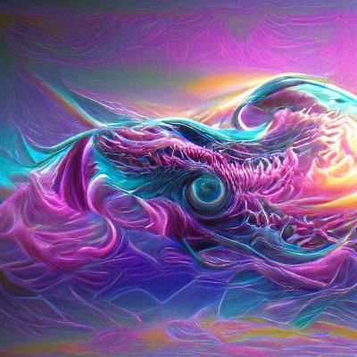 Cosmic Space Whale and Dragon in Vaporwave Style