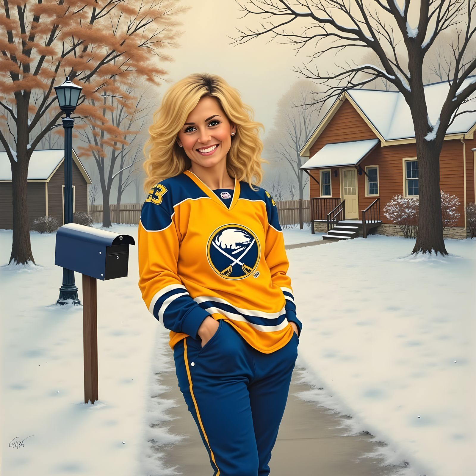 Rural Hockey Fan's Innocent Flirtation in Snowy Suburbs