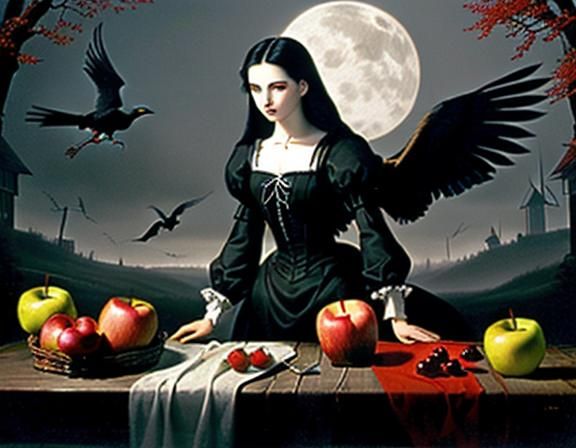 Snow White in Gothic Forest with Crow