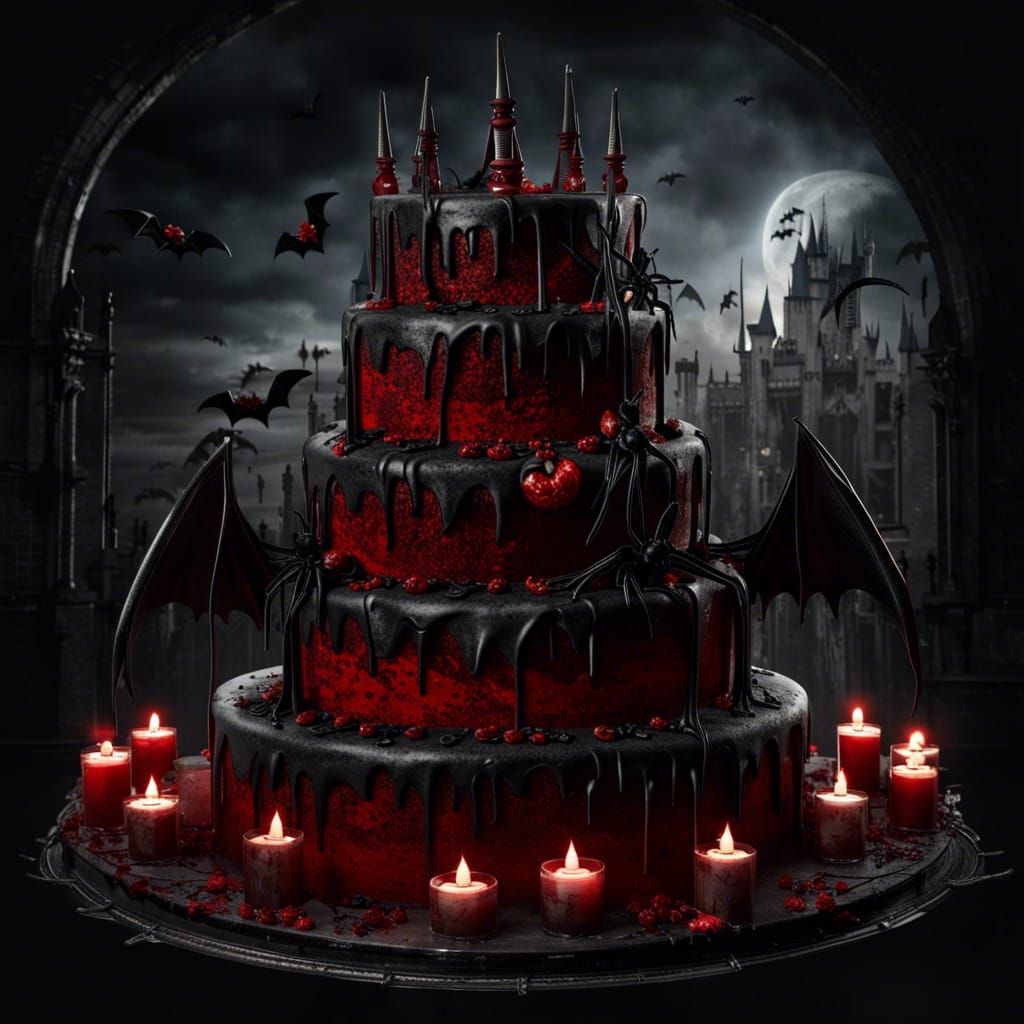 Crimson Vampire Wedding Cake in Gothic Castle