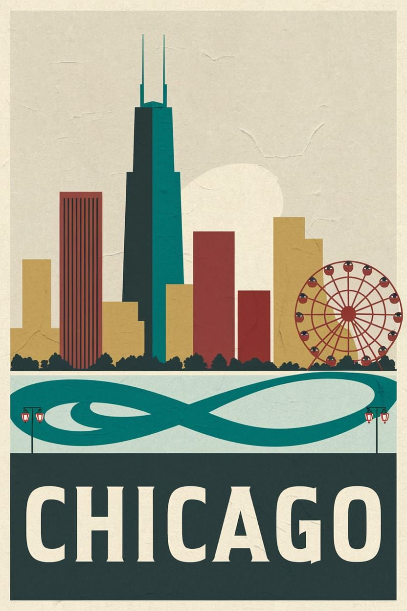 Vintage-Style Travel Poster of Chicago in Warm Muted Colors