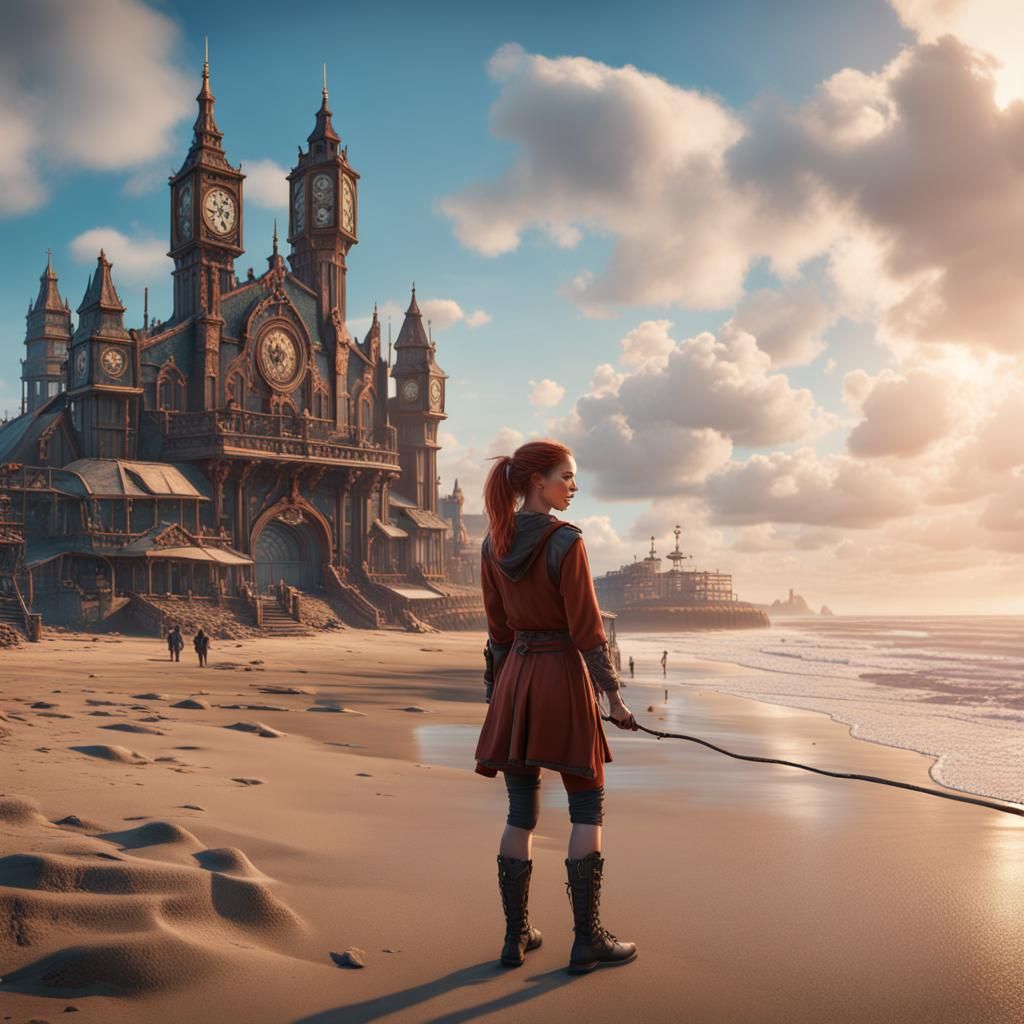 Youtuber Filming on Beach: Fantasy Concept Art