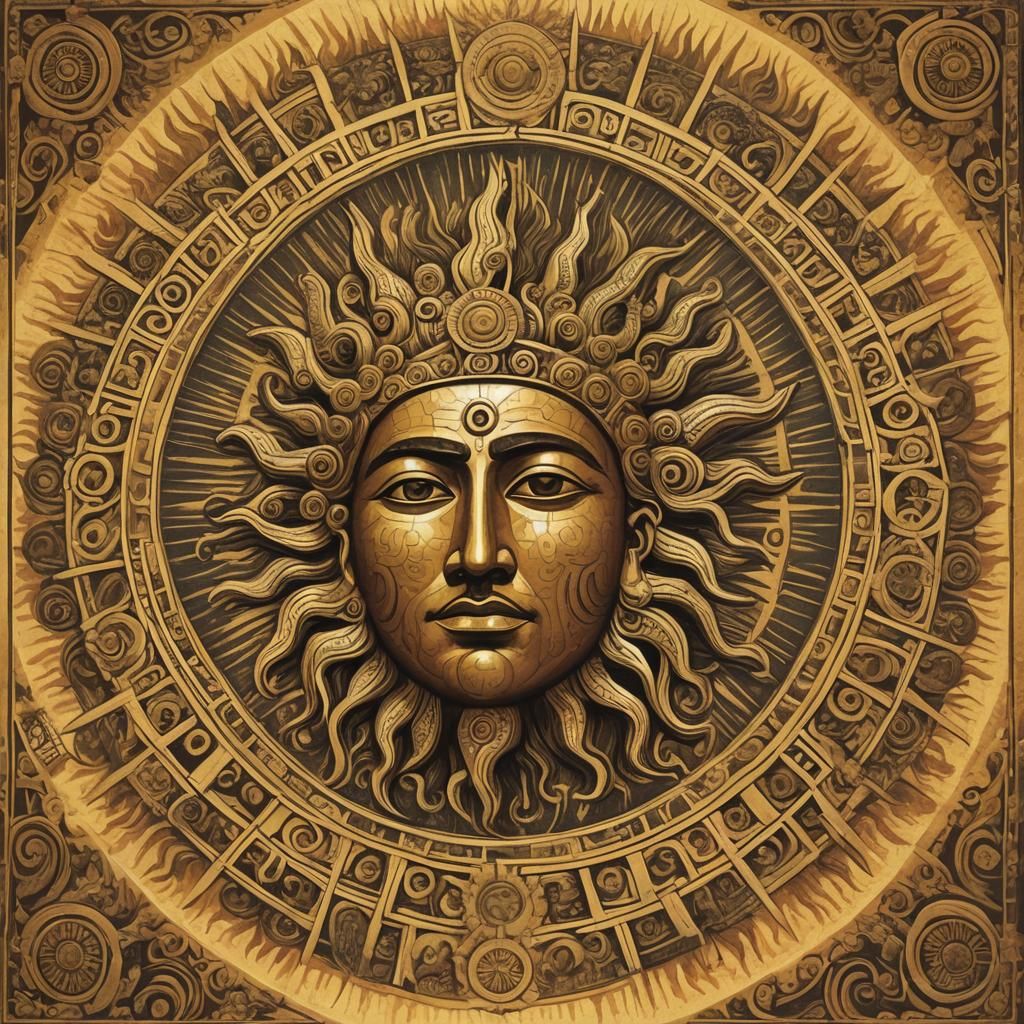 Ancient Solar Deity in Vibrant Aesthetic