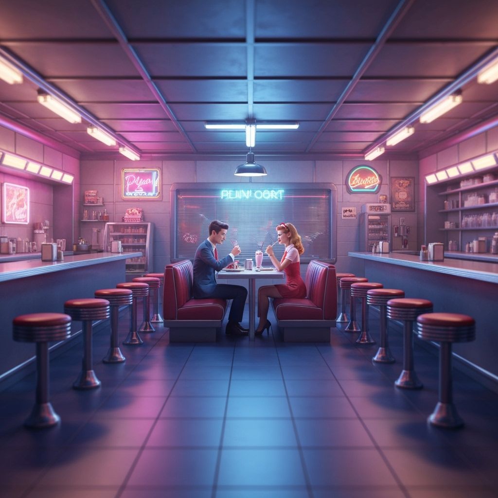 Retro-Futuristic 1950s Diner Scene with Couple