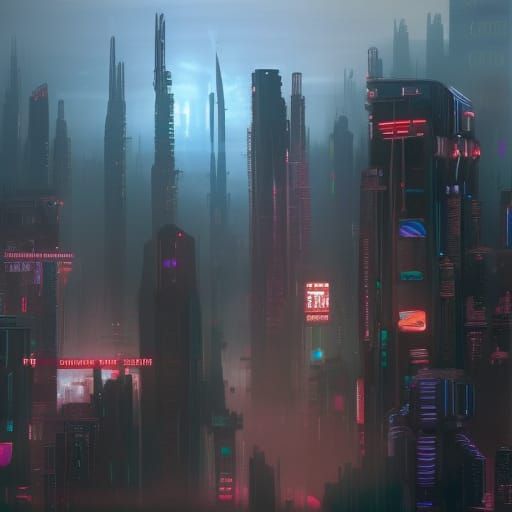 Detailed Cyberpunk Megalopolis Matte Painting