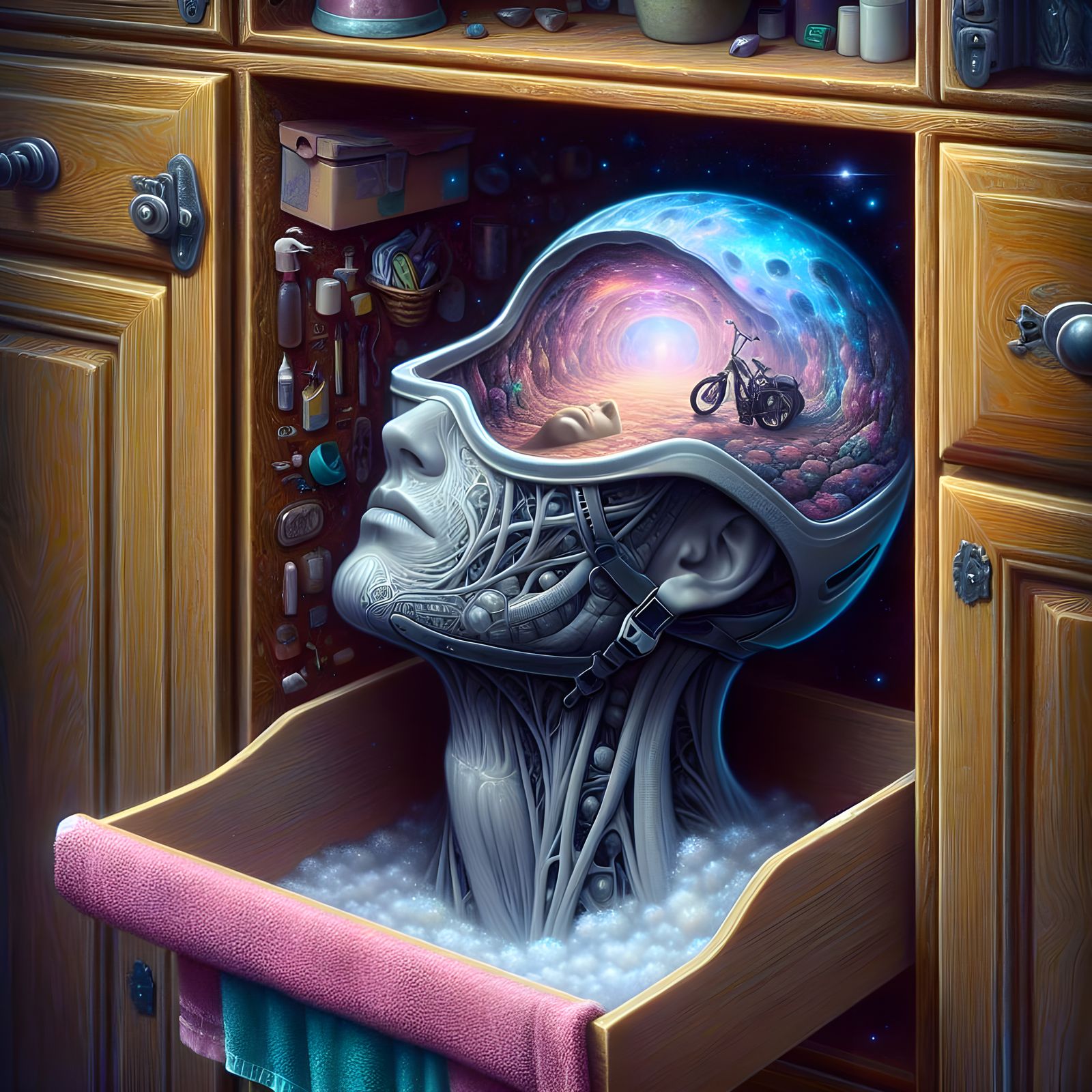 Solitary Box Containing a Tranquil, Astral Head