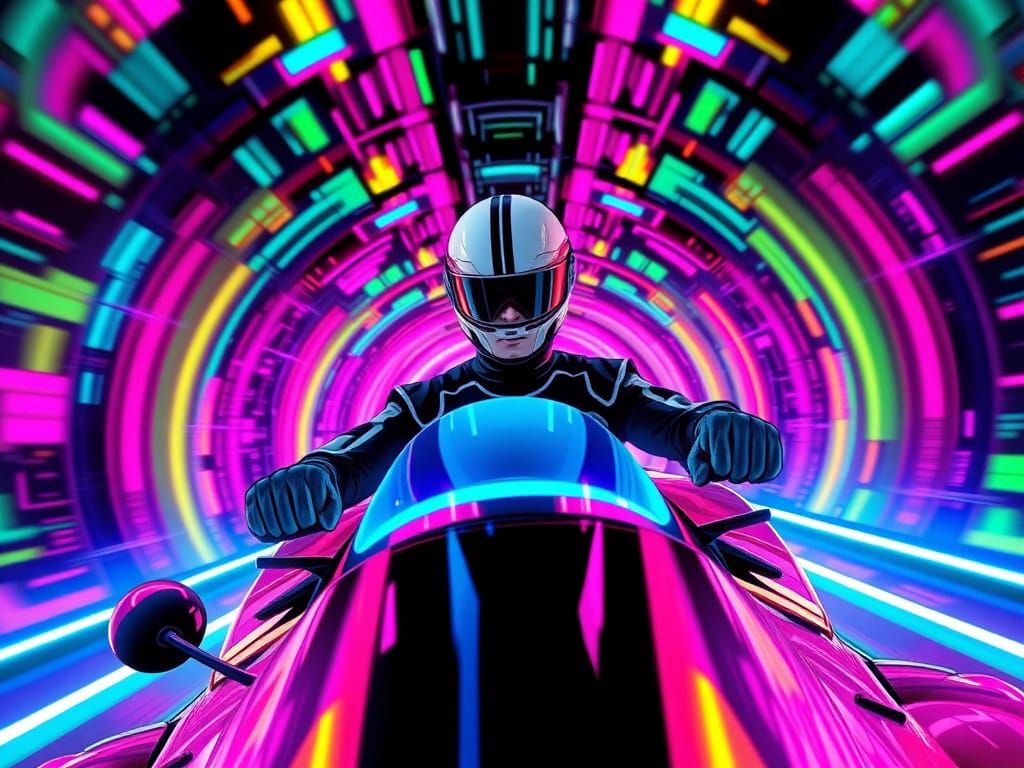 Speed Racer Drives Mach 5 Through Neon Tunnel in Cyberpunk A...