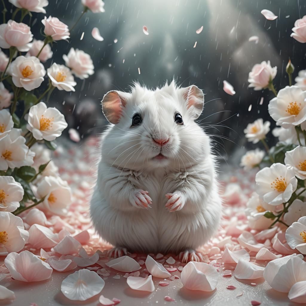 Ethereal White Hamster in a Digital Oil Painting